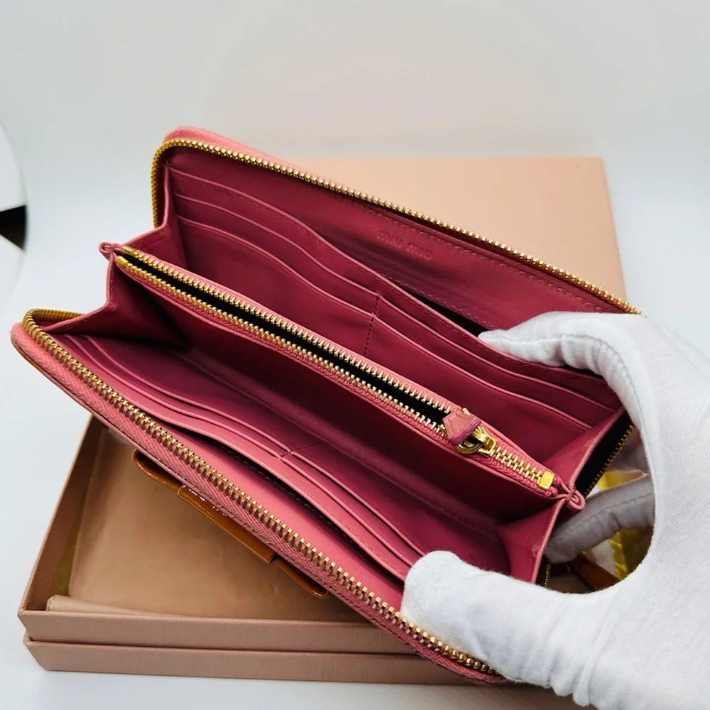 Miu Miu Glossy Orange Patent Zip Wallet